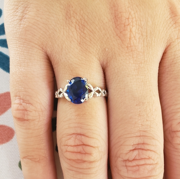 1/2CT BLUE TOURMALINE OVAL BRILLIANT CUT SIMPLE RING - Picture 9 of 12